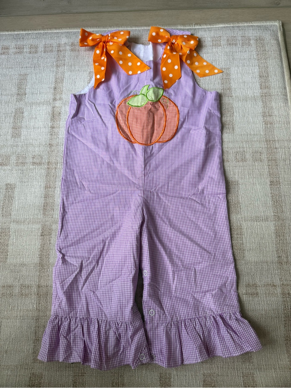 Smocked Auctions Purple Gingham Pumpkin Romper